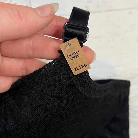 Pink Victorias Secret Black Lace Wireless Lightly Lined Bra Top XL - Picture 6 of 11